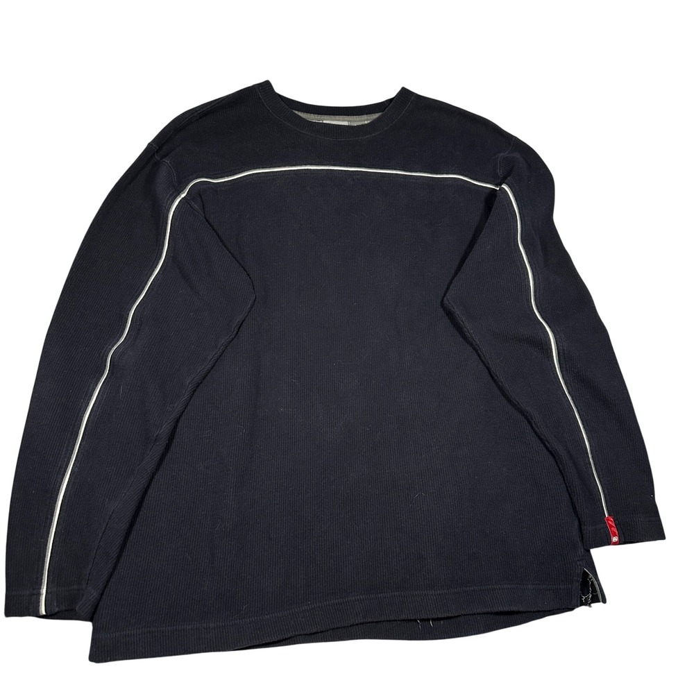 Y2K Quiksilver Mens XL Navy Blue Ribbed Cotton Thermal Long Sleeve Stripe Tee